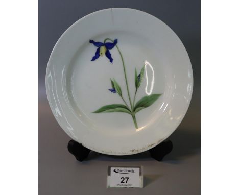 19th Century Swansea porcelain plate hand painted with botanical study, marks to the under side 'Virgins Bower', 21cm diamete