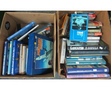 Two boxes of assorted military interest and other books to include; 'Aircraft of the Fighting Powers', 'Allied Aircraft illus