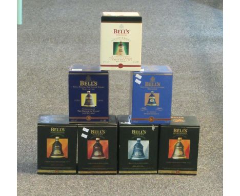 Seven Bell's old Scotch whisky porcelain decanters all in original boxes to include; Christmas '93 & '94, limited edition Chr