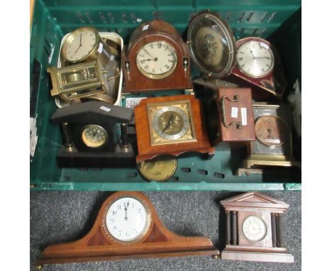 Box of assorted clocks and clock parts to include; various mantel clocks, some with wooden cases and some with slate, one wit