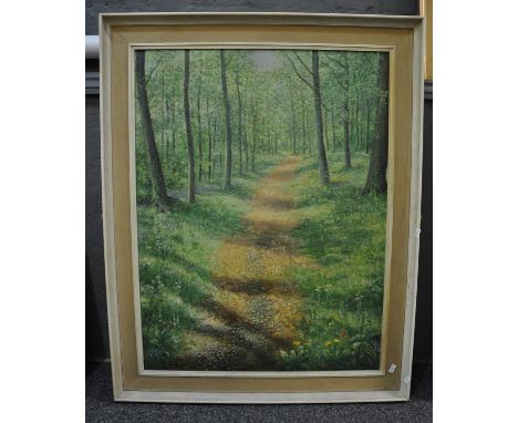 Leonard G Poole?, 'St Fagan's', a woodland scene, signed and dated, '64, oils on board. 78 x 60cm approx. Framed. (B.P. 21% +