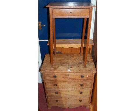 A 19th century mahogany chest commode; together with a pine wall shelf; and a rustic elm single drawer side table (3)