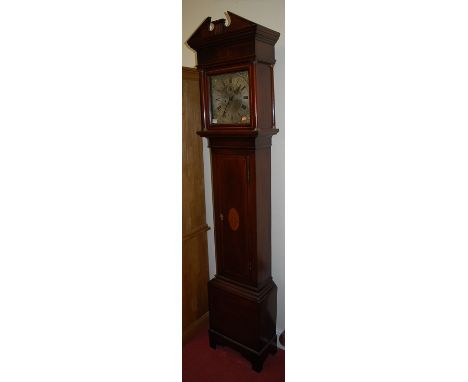 A mahogany longcase clock, the silvered dial signed Thomas Brookes London, with twin winding holes and subsidiary seconds dia