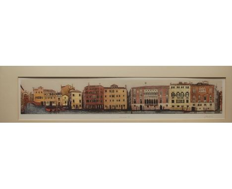 Contemporary lithograph - Venetian scene; together with an acrylic on canvas - Flowers (2)