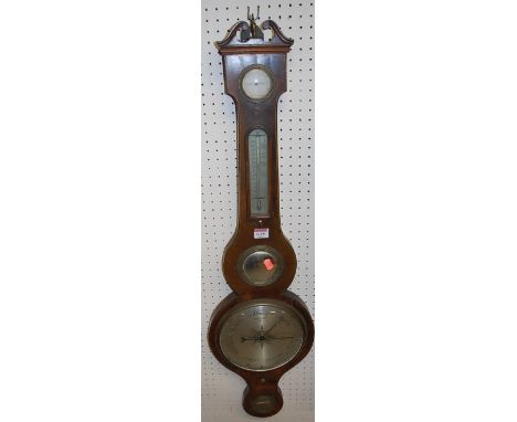 An early 19th century mahogany and satinwood strung four dial wheel barometer, signed G. Butti of Taunton