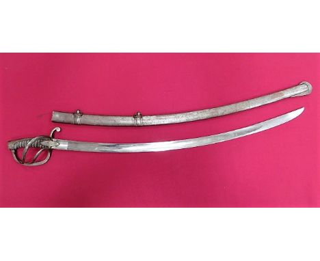 French Hussars / Light Cavalry Sword 34 inch single edged slightly curved blade with large fuller. Steel three bar guard with