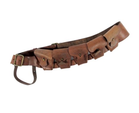 1903 Pattern Ammunition Bandolier brown leather cross strap with lower brass buckles and triangular joining loop, complete wi