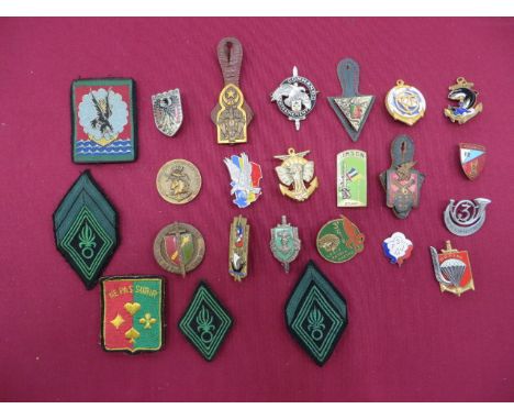 Small Selection of French Breast Badges including gilt and enamel 16th Artillery ... Chrome 3rd Light Inf ... Bi-metal and en