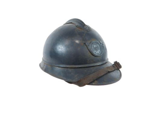 Polish M1915 Pattern Steel Helmet grey painted French style crown and top comb. Lower two part brim. Front bugle badge with c