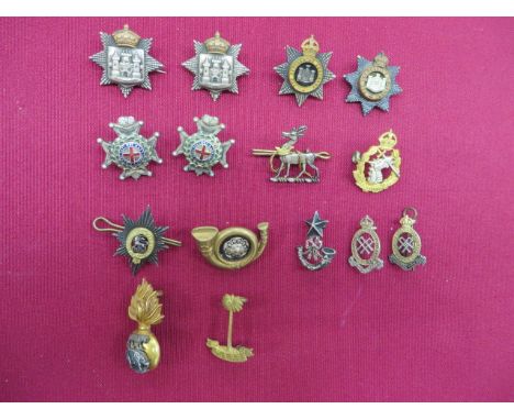 Selection of Officer Collar Badges including silvered and gilt Royal Warwickshire ... Silvered and gilt Worcestershire by Fir