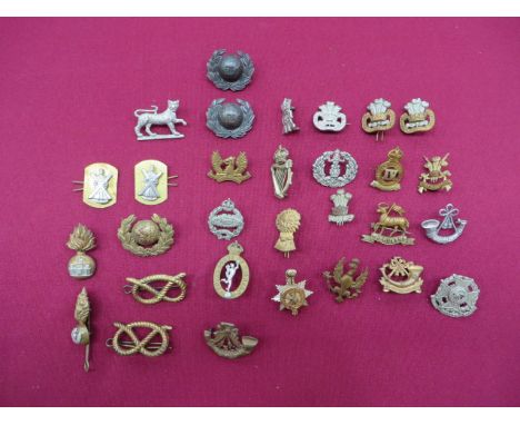 Selection of Collar Badges including bi-metal The Queens (brooched) ... Brass RM ... Pair brass Stafford ... White metal Bord