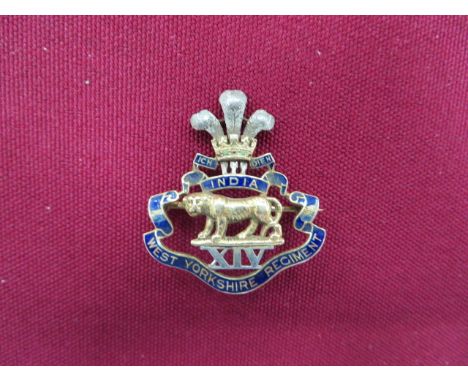 Gold and Enamel West Yorkshire Regiment Sweetheart Brooch silver, gold and enamel badge. No hallmarks. Some chips to enamel. 