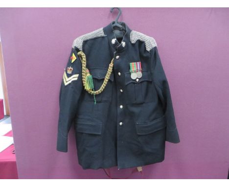 Post 1953 Middlesex Yeomanry Uniform consisting black single breasted high collar patrol tunic. Pleated chest pockets with bu