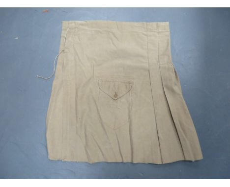 Scottish Khaki Drill Kilt Cover light khaki tan drill wrap around kilt cover. Pleated rear panel. Plain front panel with cent