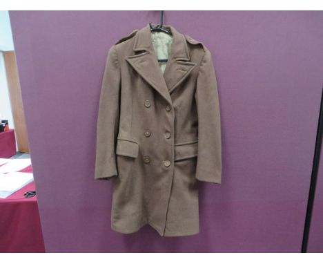 WW2 Women's Land Army Greatcoat brown red woollen double breasted open collar greatcoat with large fold collar. Lower hidden 