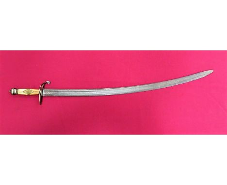 Late 18th Century British Naval Fighting Spadroon 30 1/2 inch single edged slightly curved blade. Wide and narrow fuller. Bra