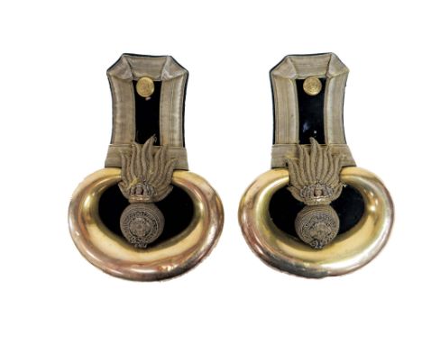 7th Foot (Royal Fusiliers) Officer's Victorian Shoulder Scales A good pair, blue cloth straps and gilt metal crescents. A mas