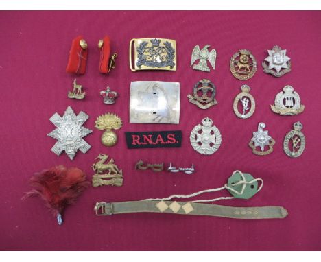 Selection of Various Items including silvered and gilt Victorian Officer's belt buckle ... Vic crown with Black Watch cap bad