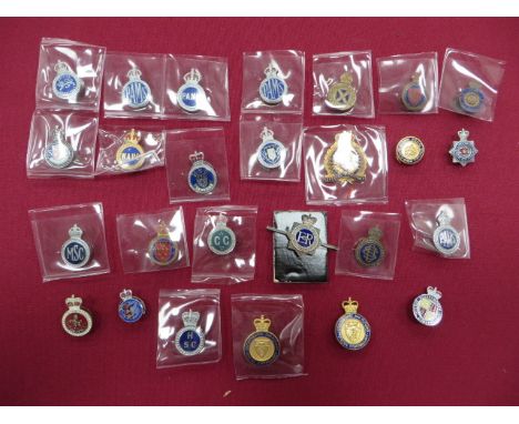 Selection of Special Constable Lapel Badges KC chrome and enamel include PAMS ... CC ... MSC ... KC gilt and enamel Derby ...
