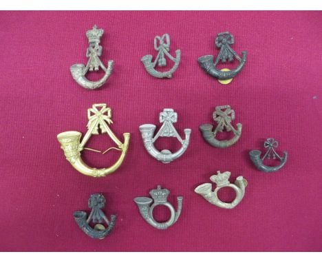 Small Selection of Rifle Volunteer Pouch Badges consisting 2 x Vic crown white metal bugle horn. Rear screw posts ... Vic cro