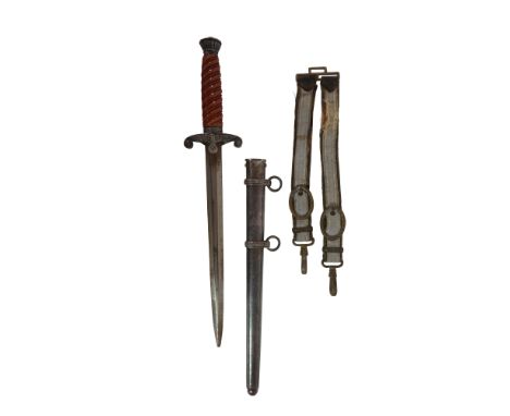 German Third Reich Army Officer Dagger and Hanging Straps 10 inch double edged blade (tip damaged).  Forte with faint Solinge