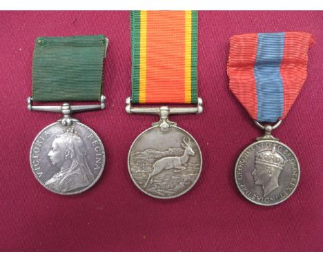 Victorian Volunteer Force Long Service Victorian example. Unnamed as issued. Together with GVI Imperial Service medal named t