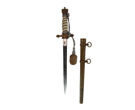 German Third Reich Kriegsmarine Naval Officer's Dagger by 'Horster' 9 3/4 inch double edged blade with double fuller.  Etched