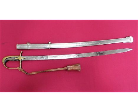 Polish M1917 Cavalry Sword 31 1/2 inch single edged slightly curved blade. Triple fullers. The face etched with Polish eagle 