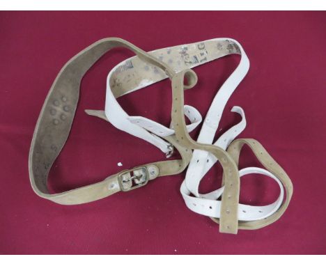 Pair of Slade Wallace 1888 Pattern Shoulder Braces buff leather left and right braces. Lower double brass buckle with buff le