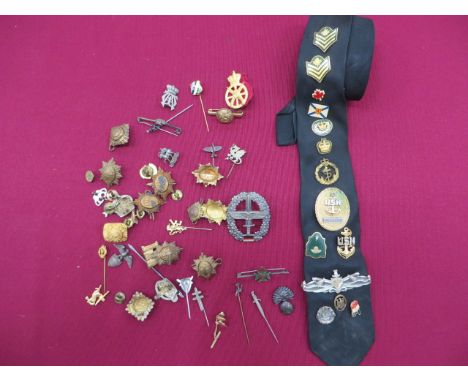 Small Selection of Lapel Badges including KC silver and enamel KRRC ... Darkened HAC ... White metal Ypres bayonet ... Silver