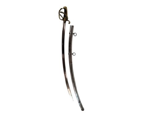 French Hussars / Light Infantry Sword 32 1/2 inch single edged slightly curved blade with large fuller.  Brass three bar guar