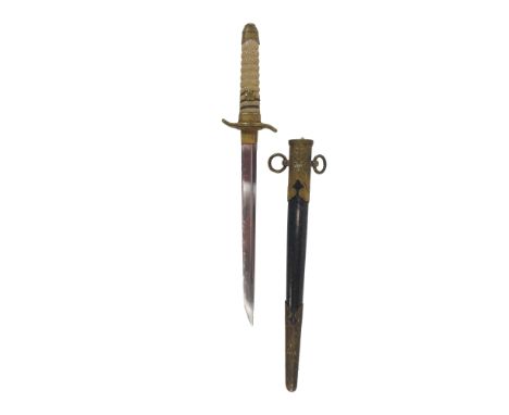 Post 1883 Japanese Commissioned Officer's Naval Dirk 9 inch single edged blade with narrow fuller.  Brass S shape crossguard.