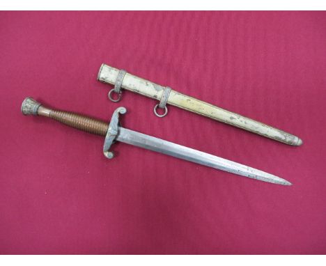 German Third Reich De-Nazified Army Officer's Dagger 9 3/4 inch double edged blade. The forte with 'Solingen' maker's stamp. 