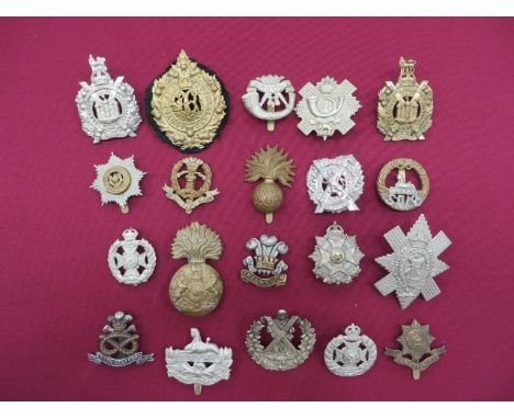 Selection of Infantry Cap Badges Including Scottish including KC brass Royal Scots Fus ... White metal A & SH ... KC white me