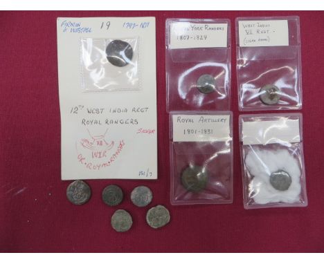 Small Selection of Excavated Georgian Buttons consisting flat pewter West Indies Reg ... Flat pewter 18th Reg Royal Irish ...