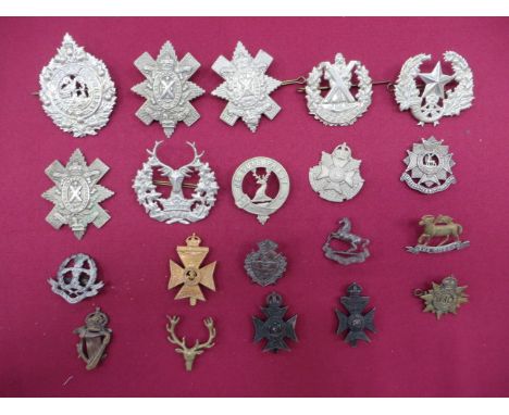 Selection of Infantry Cap Badges Including Scottish including KC white metal Black Watch ... White metal Cameron Highlanders 