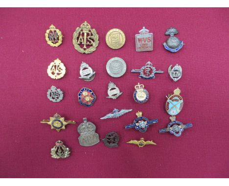 Small Selection of Lapel Badges including silvered and enamel Lancashire Fusiliers ... KC gilt and enamel Devonshire Reg ... 