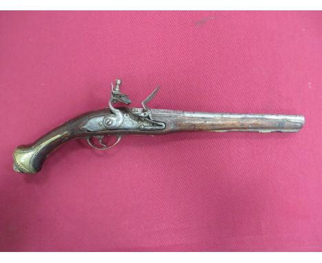 Early 19th Century Turkish Eastern Flintlock Holster Pistol 16 bore 11 inch smoothbore barrel. Top sighting rib. Rear octagon