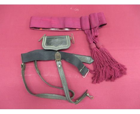 Victorian Officer's Full Dress Pouch and Undress Sword Belt black Morocco leather pouch. The front flap with lower scallop ed