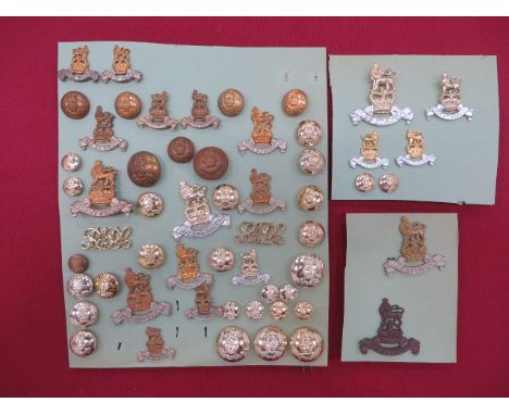 Good Selection of Royal Army Pay Corps Badges cap badges include KC bronzed (blades) ... KC bi-metal ... QC silvered and gilt