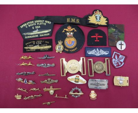 Small Selection of Badges Including Submarine including QC gilt UK Submarines .. Brass India Submarines ... White metal Russi