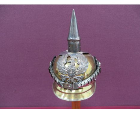 Modern Miniature German Guards Pickelhaube brass crown with rear lobster tail and front peak, both with white metal edging. S