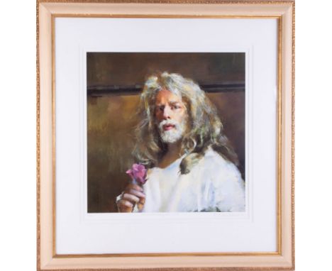 Robert Lenkiewicz, 'Self Portrait Holding Rose', signed limited edition print 62/500, 47cm x 47cm, framed and glazed, with ce