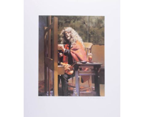 Robert Lenkiewicz, 'Self Portrait at Easel', signed limited edition print 61/500, 38cm 32cm, unframed, with certificate.