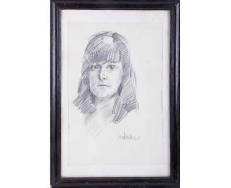 Robert Lenkiewicz, early pencil sketch, 'Young Girl', signed, 38cm x 26cm, framed and glazed.