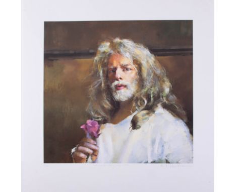 Robert Lenkiewicz, 'Self Portrait holding Rose', signed limited edition print 61/500, 47cm x 47cm, unframed, with certificate
