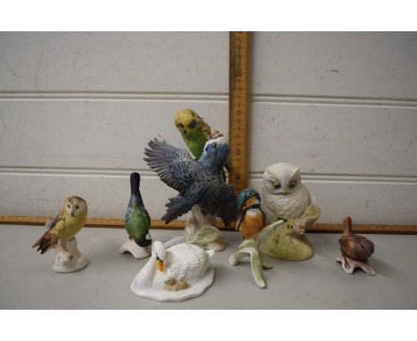 Quantity of assorted bird figurines to include Aynsley, Goebel, Staffordshire and others (7)