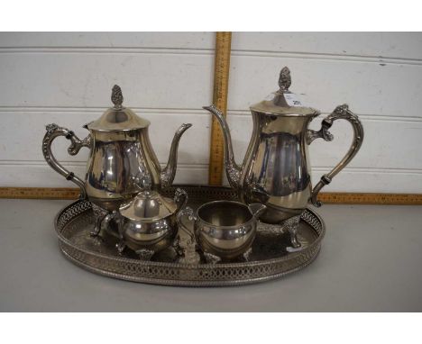 Tray containing a quantity of silver plated items, coffee pot, teapot etc