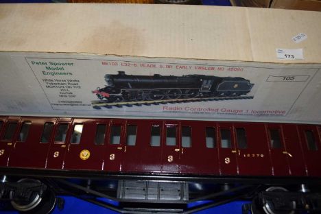 Quantity of 1 gauge model railway engine Black 5 plus two coaches,To include radio controller
