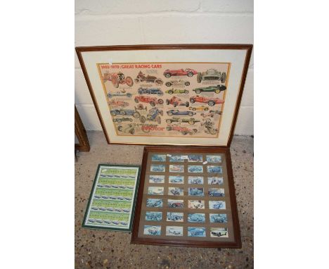 Quantity of framed postage stamps from Duvalu together with a print of racing cars etc